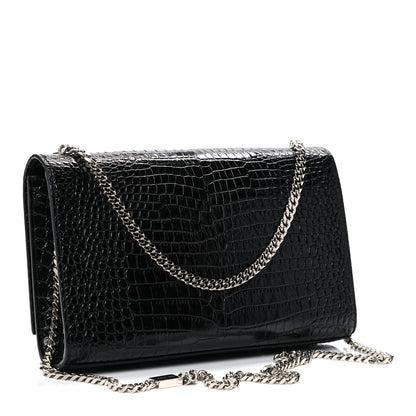 Saint Laurent Calfskin Crocodile Embossed Medium Classic Monogram Kate Tassel Satchel Black 3 of 10