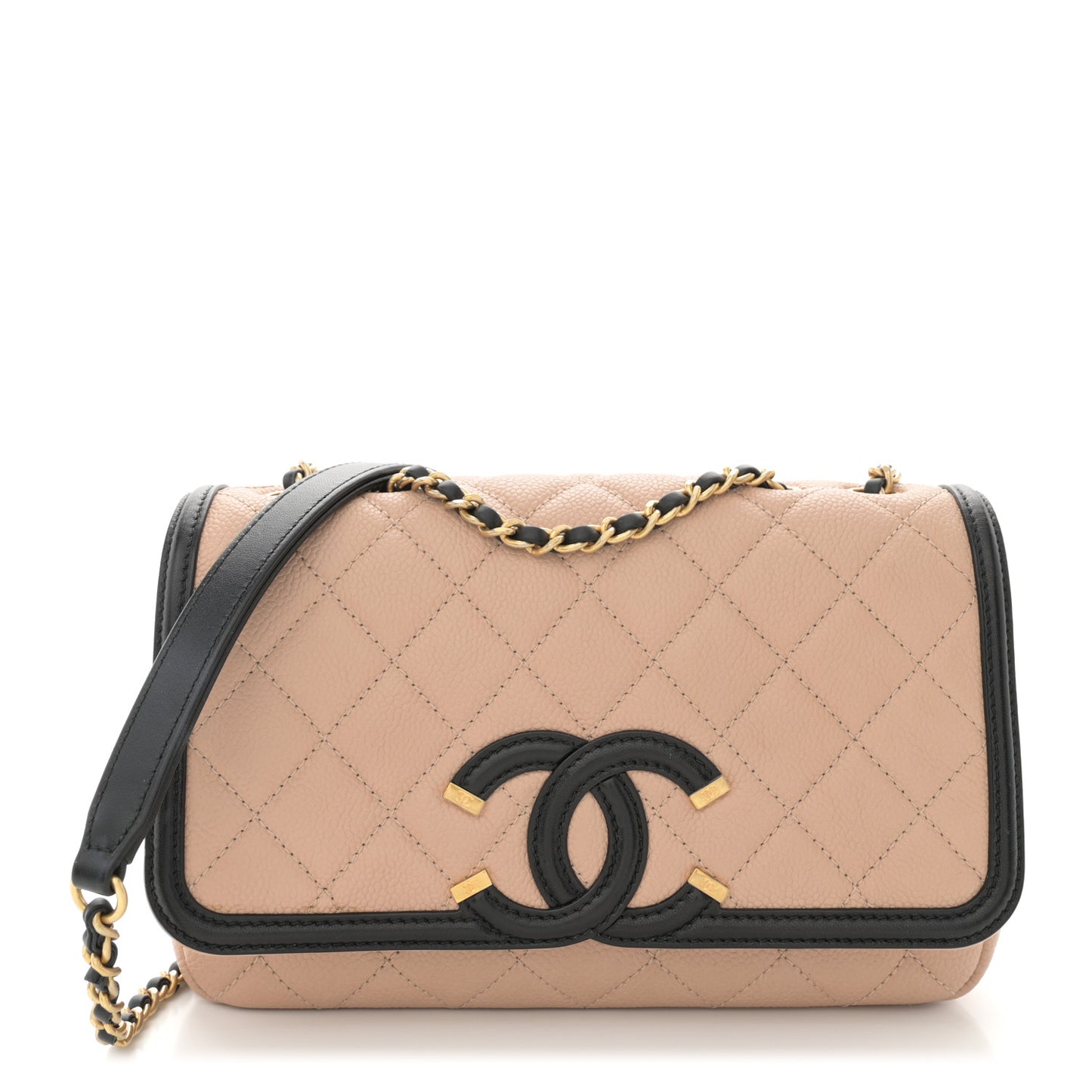 Caviar Quilted Small CC Filigree Flap Beige Black