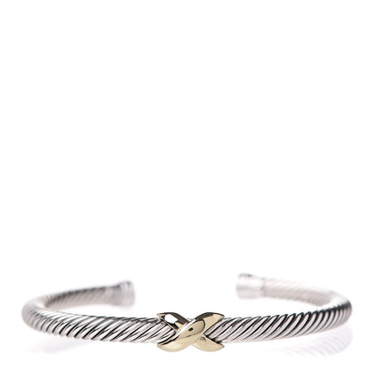 David Yurman Sterling Silver 14K Yellow Gold 5mm X Station Cable Bracelet 1 of 5