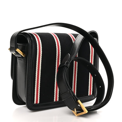 Saint Laurent Canvas Striped Calfskin Small Solferino Satchel Black Red 3 of 10