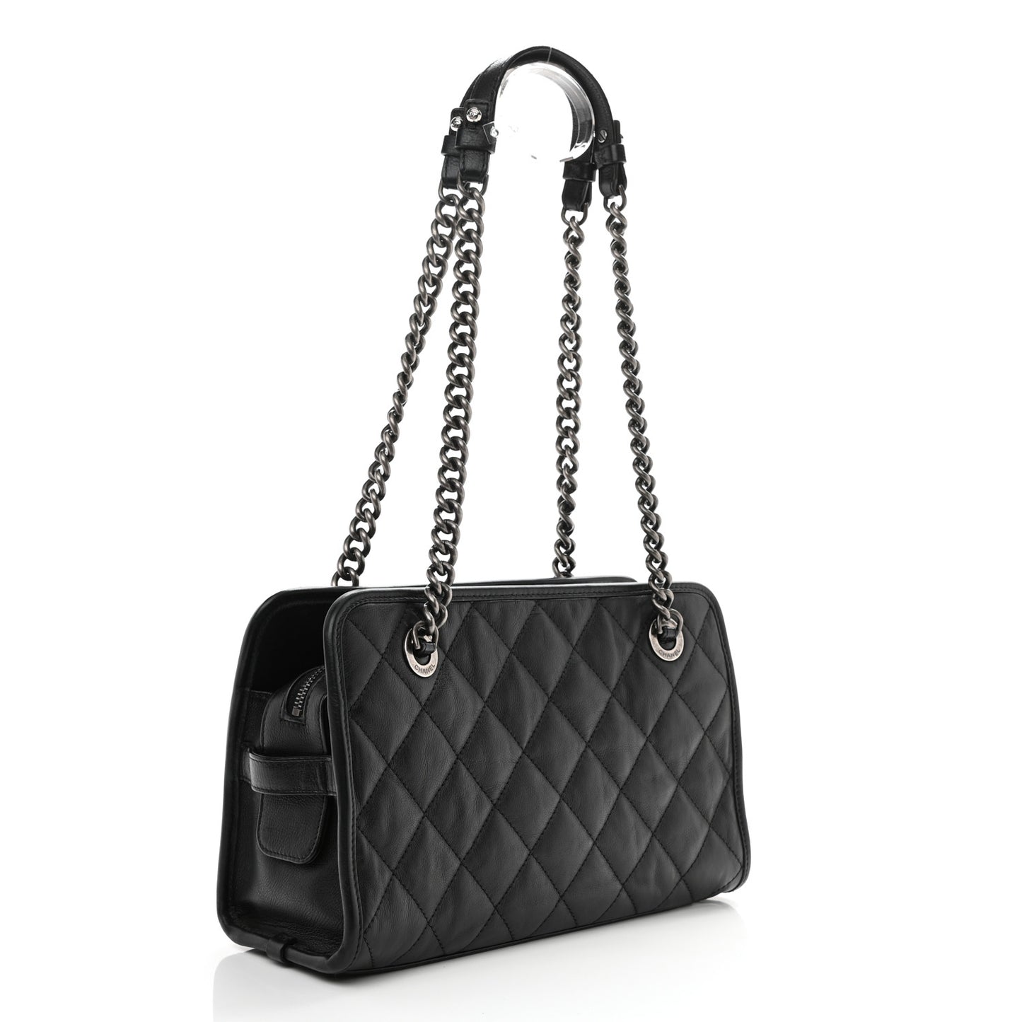 Calfskin Quilted Small Casual Riviera Zip Shoulder Bag Black