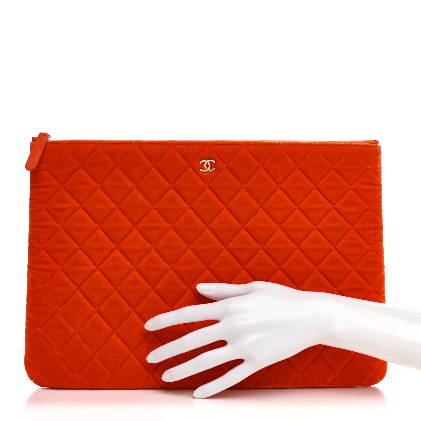 Velvet Quilted Large Chanel Cosmetic Case Orange