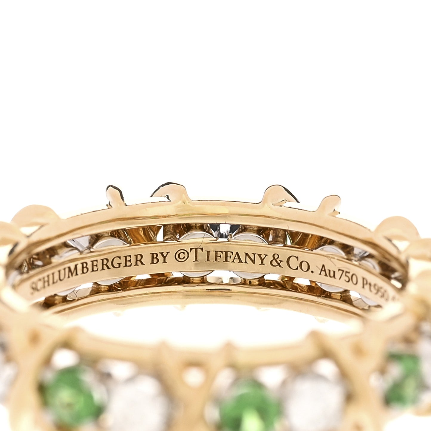 18K Yellow Gold Platinum Diamond Tsavorite Schlumberger Sixteen Stone Ring 60 9
