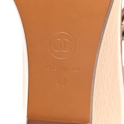 Chanel Lambskin Quilted Chain Wedge Sandals 40 Beige 6 of 9