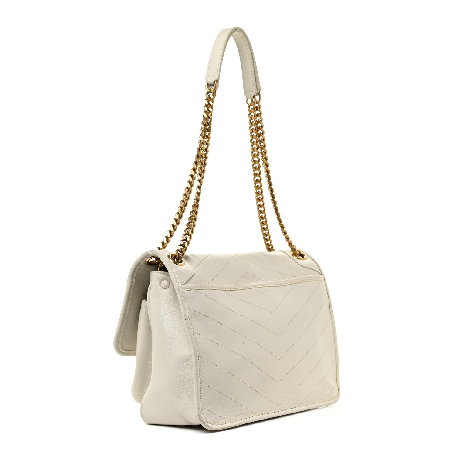 Saint Laurent Lambskin Matelasse Monogram Medium Niki Chain Satchel Ivory 3 of 19