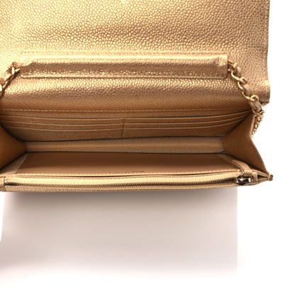 Chanel Pearly Caviar Quilted Wallet On Chain WOC Gold 5 of 9