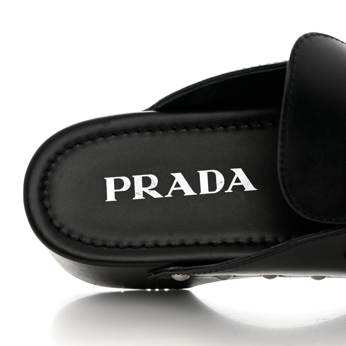 Natural Calfskin Metal Triangle Logo 45mm Clogs 39 Black