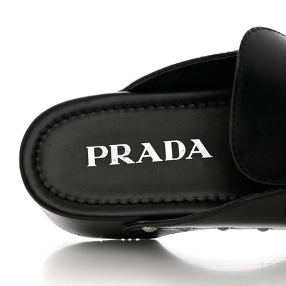 Prada Natural Calfskin Metal Triangle Logo 45mm Clogs 39 Black 7 of 11