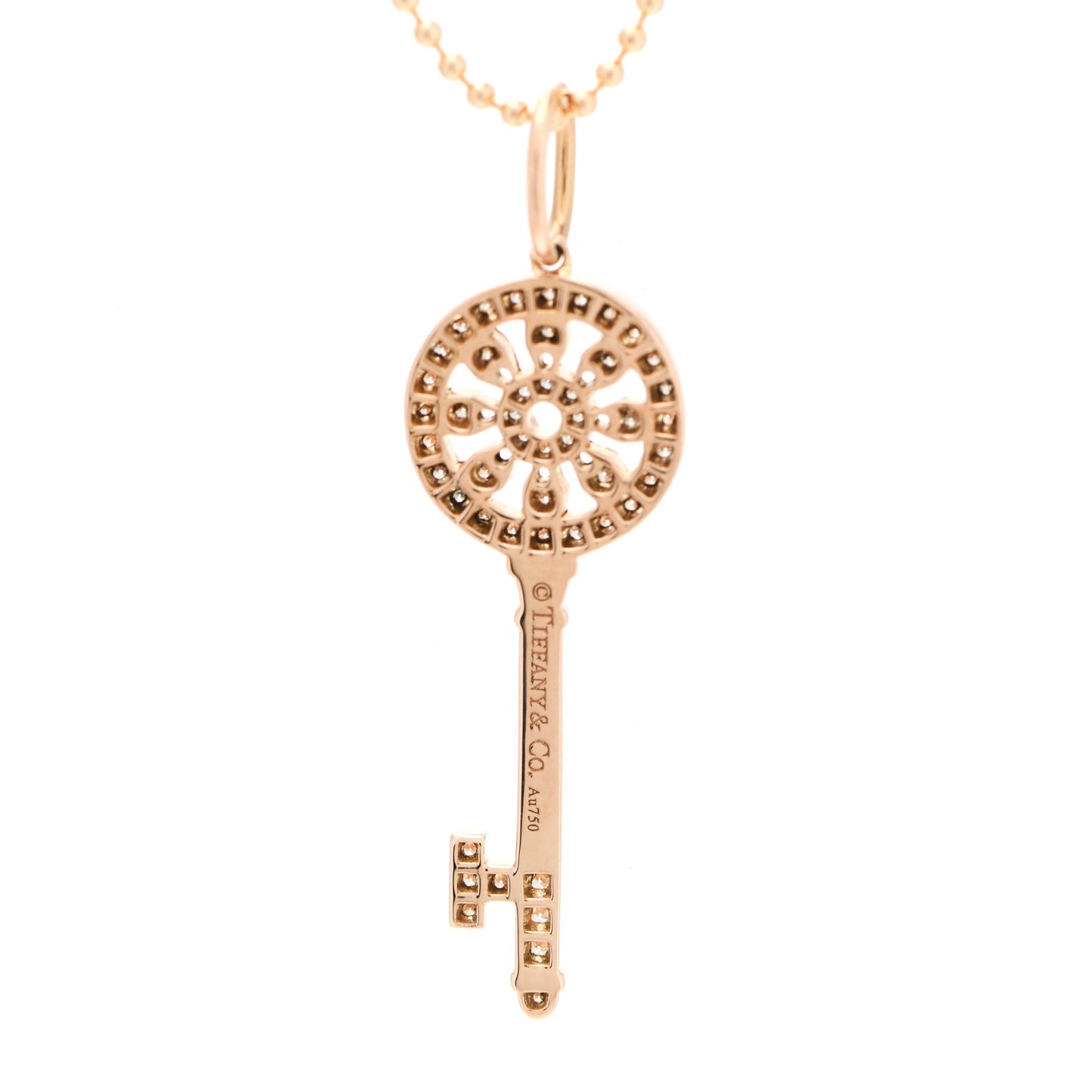 18K Rose Gold Diamond Petals Key Pendant Necklace
