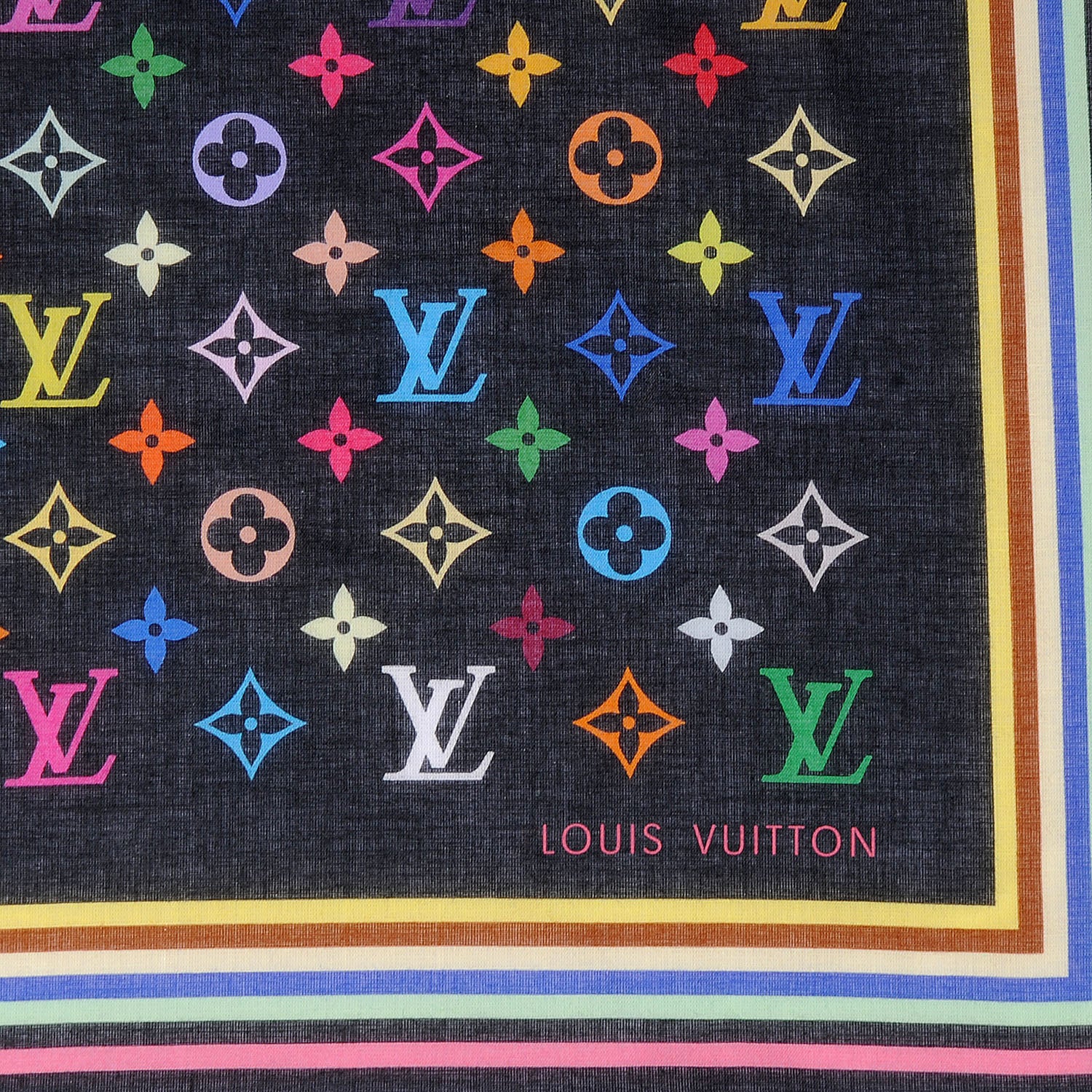 Louis Vuitton Cotton Monogram Multicolor Square Scarf Black 1 of 4