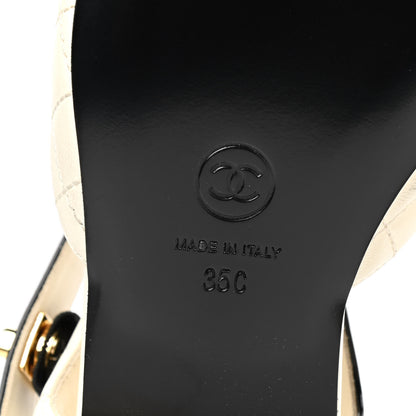 Chanel Patent Lambskin Quilted Cap Toe Ballerina Flats 35 Ivory Black 8 of 8