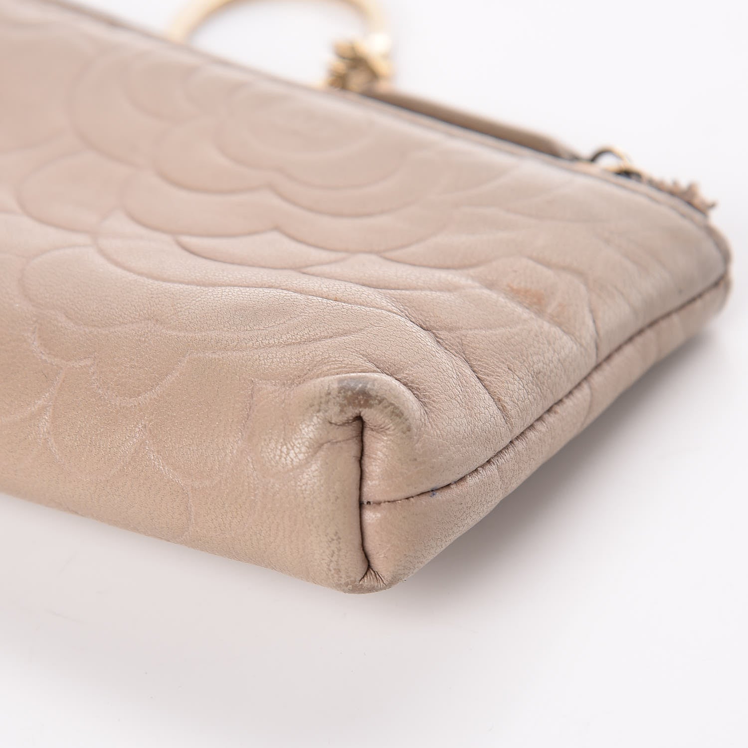 Chanel Lambskin Camellia Embossed Key Holder Case Beige 9 of 11