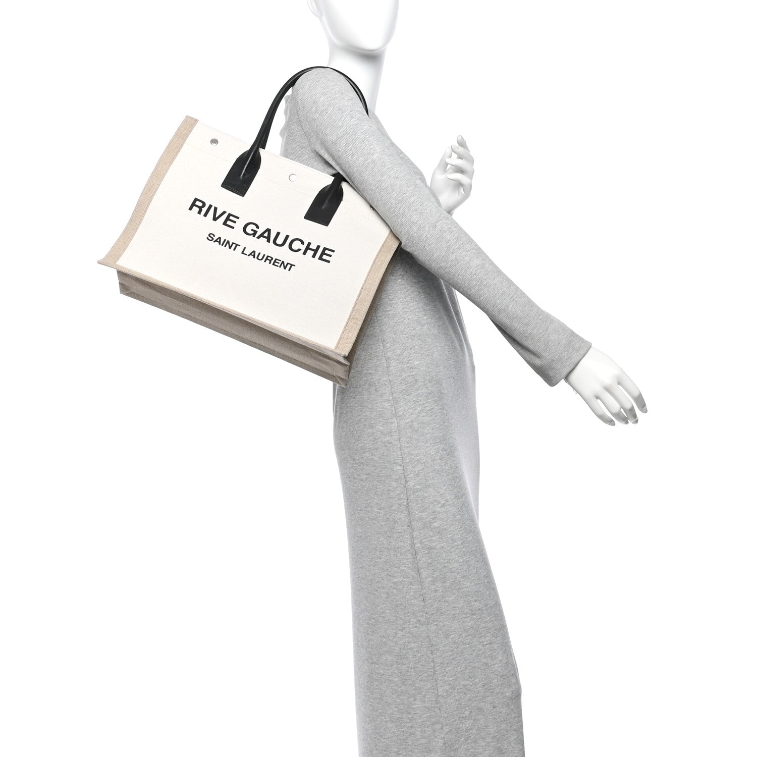 Saint Laurent Linen Calfskin Small Rive Gauche Tote Optic White 2 of 11