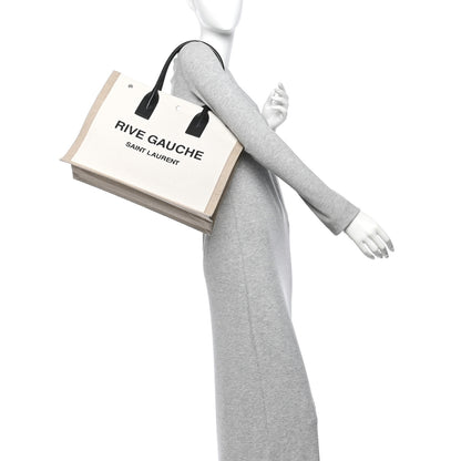 Saint Laurent Linen Calfskin Small Rive Gauche Tote Optic White 2 of 11