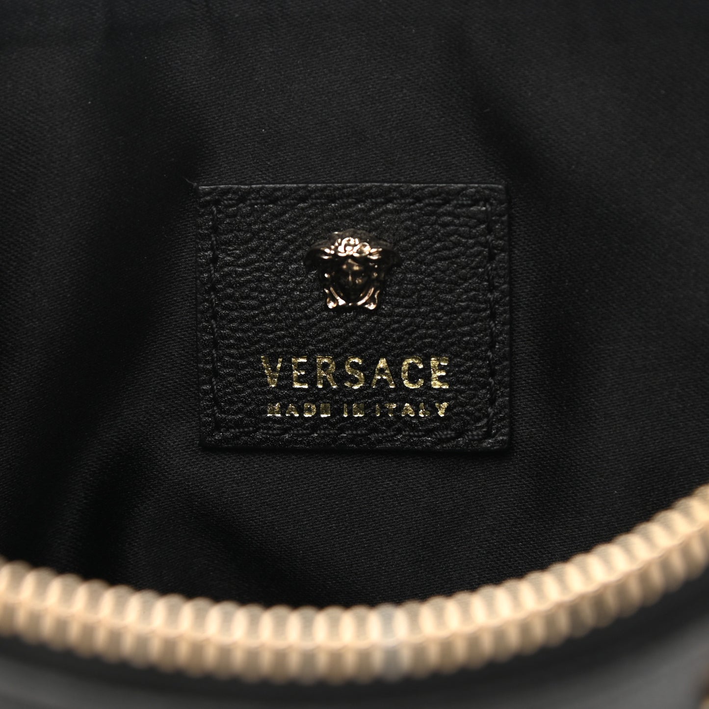 Vitello Studded Medusa Head Pochette Black