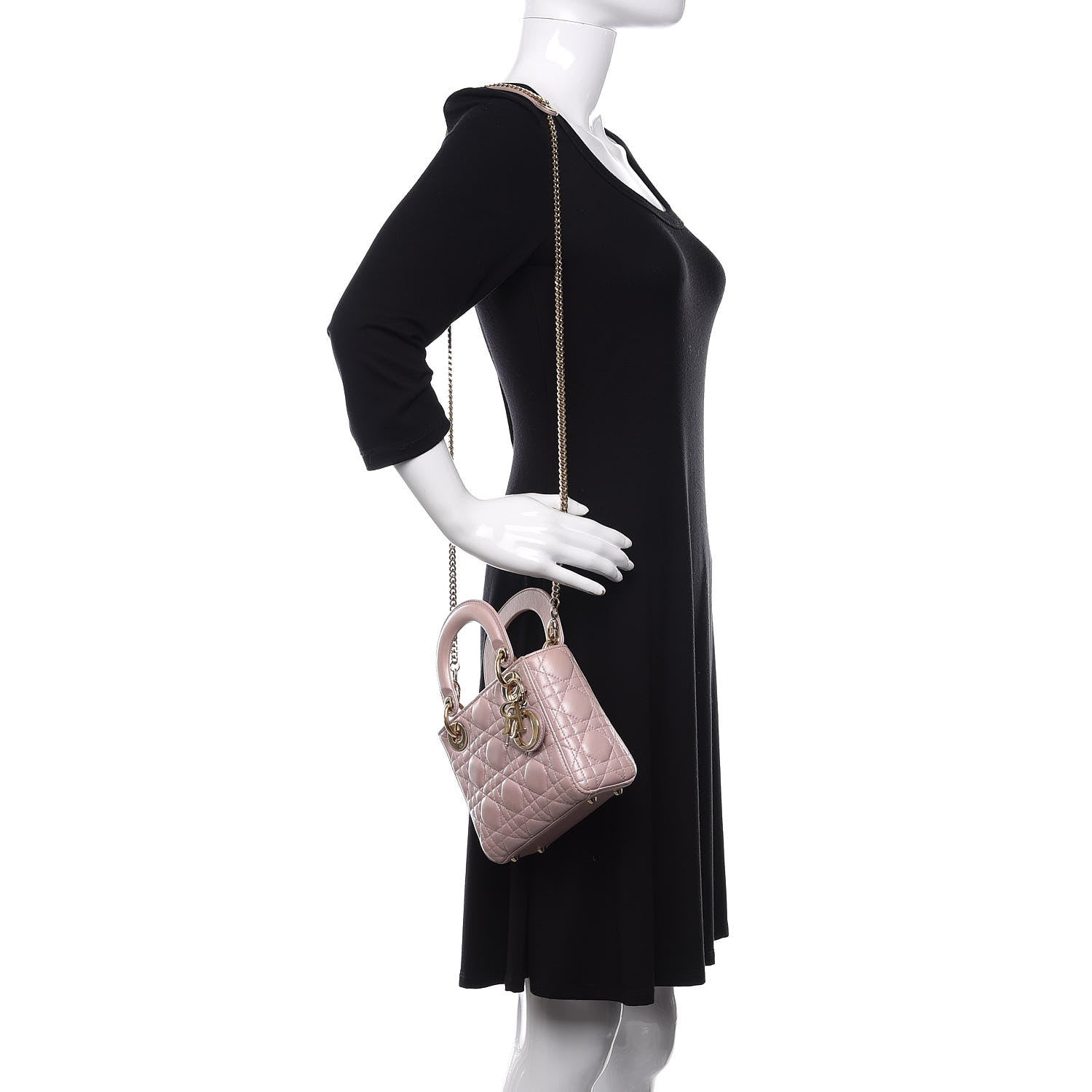 Christian Dior Metallic Lambskin Cannage Mini Lady Dior Lotus 2 of 12