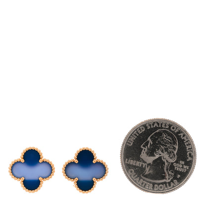 Van Cleef & Arpels 18K Yellow Gold Blue Agate Vintage Alhambra Earrings 2 of 5