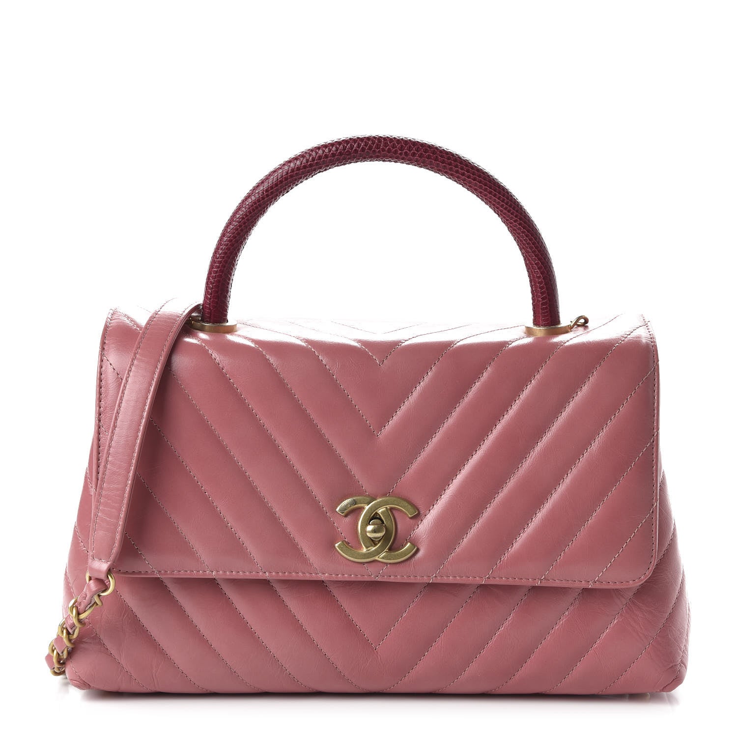 Chanel Calfskin Lizard Chevron Quilted Small Coco Handle Flap Pink 1 of 11