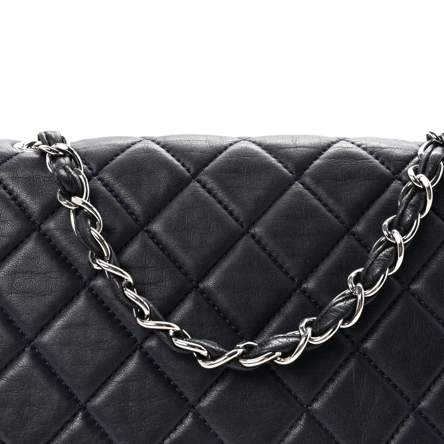 Lambskin Quilted Jumbo Single Flap Navy