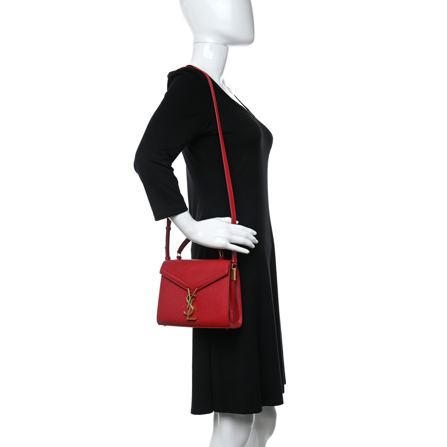 Saint Laurent Grain de Poudre Mini Classic Monogram Cassandra Top Handle Red 2 of 9