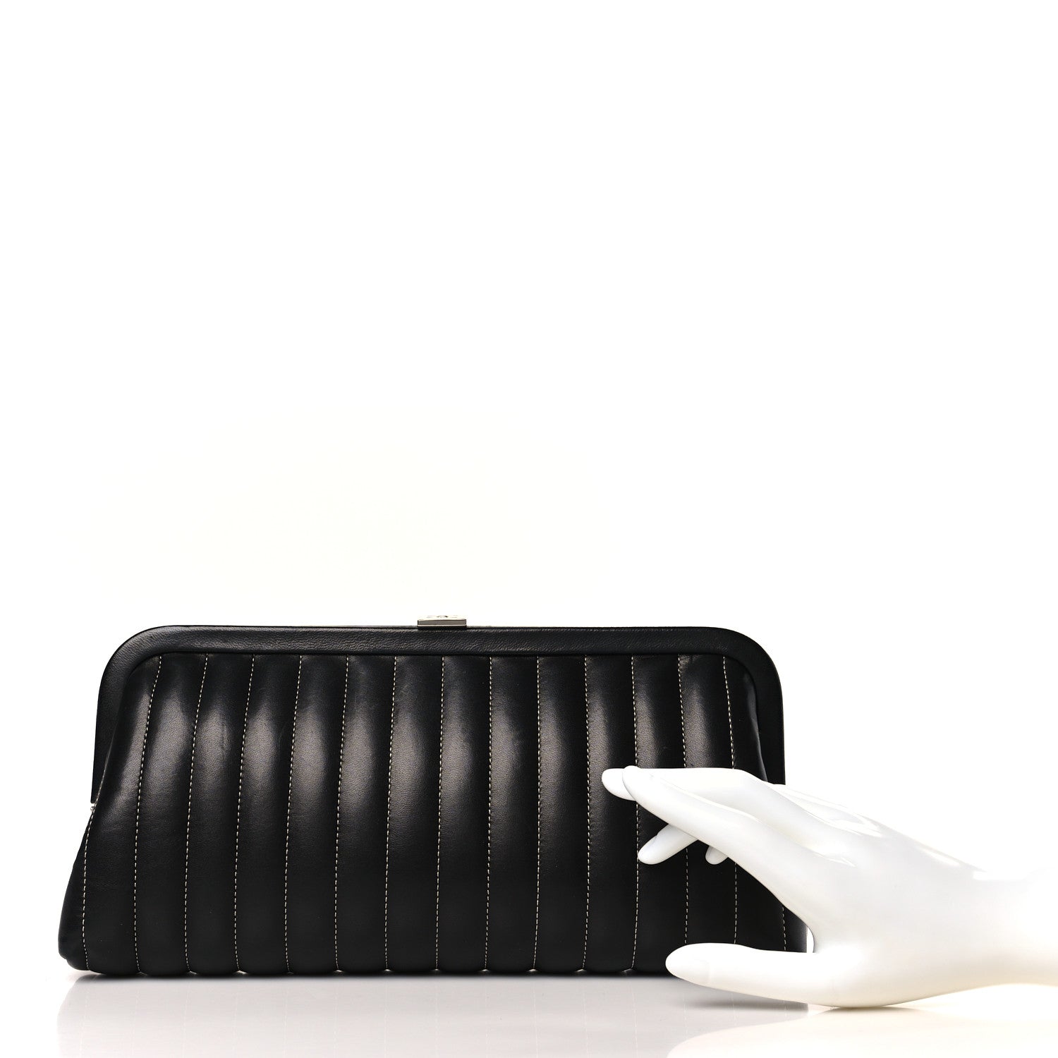 Chanel Lambskin Vertical Quilted Mademoiselle Clutch Black 2 of 9