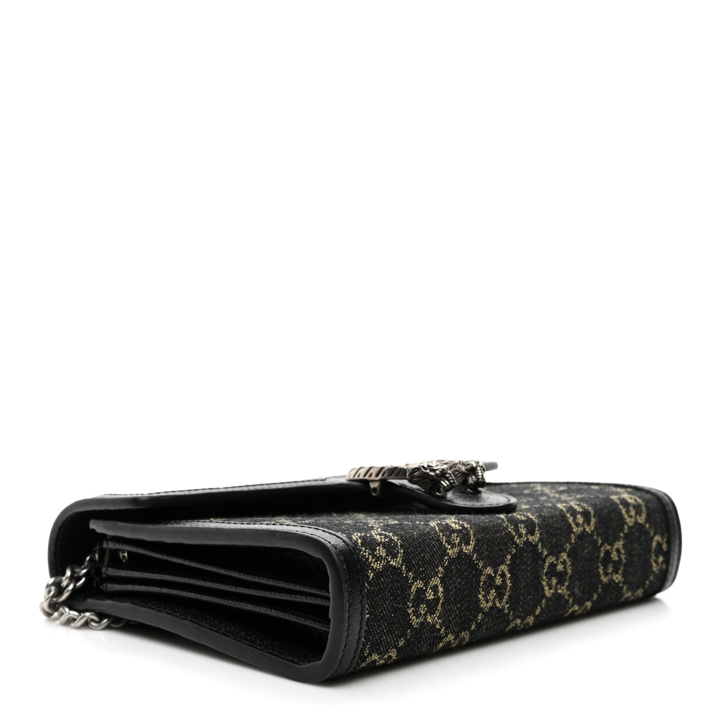 Jacquard Black Denim GG Monogram Mini Dionysus Chain Wallet Black Ivory