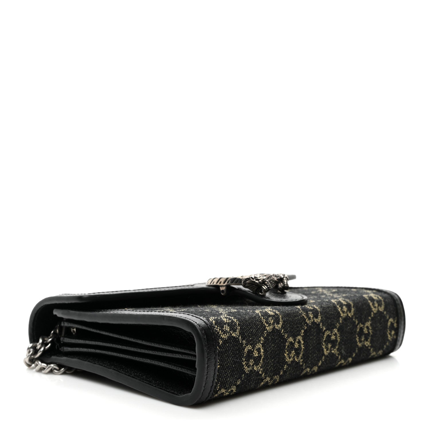 Gucci Jacquard Black Denim GG Monogram Mini Dionysus Chain Wallet Black Ivory 4 of 9