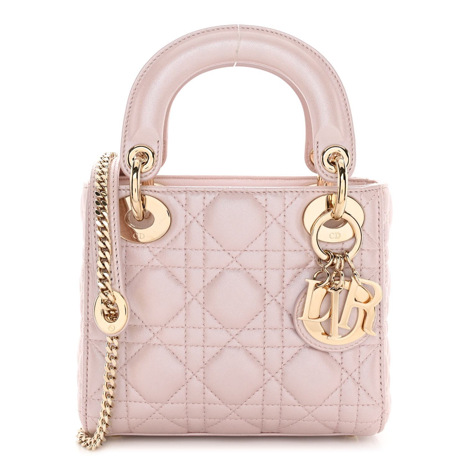 CHRISTIAN DIOR Metallic Lambskin Cannage Mini Lady Dior in the color Lotus by FASHIONPHILE