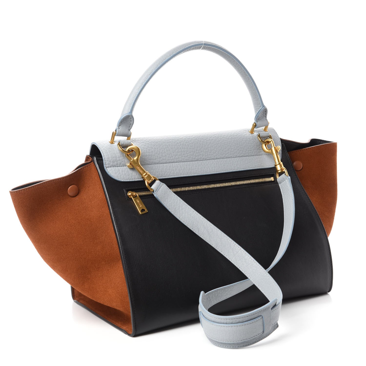 Celine Velluto Calfskin Suede Medium Tri-Color Trapeze Light Blue 3 of 12