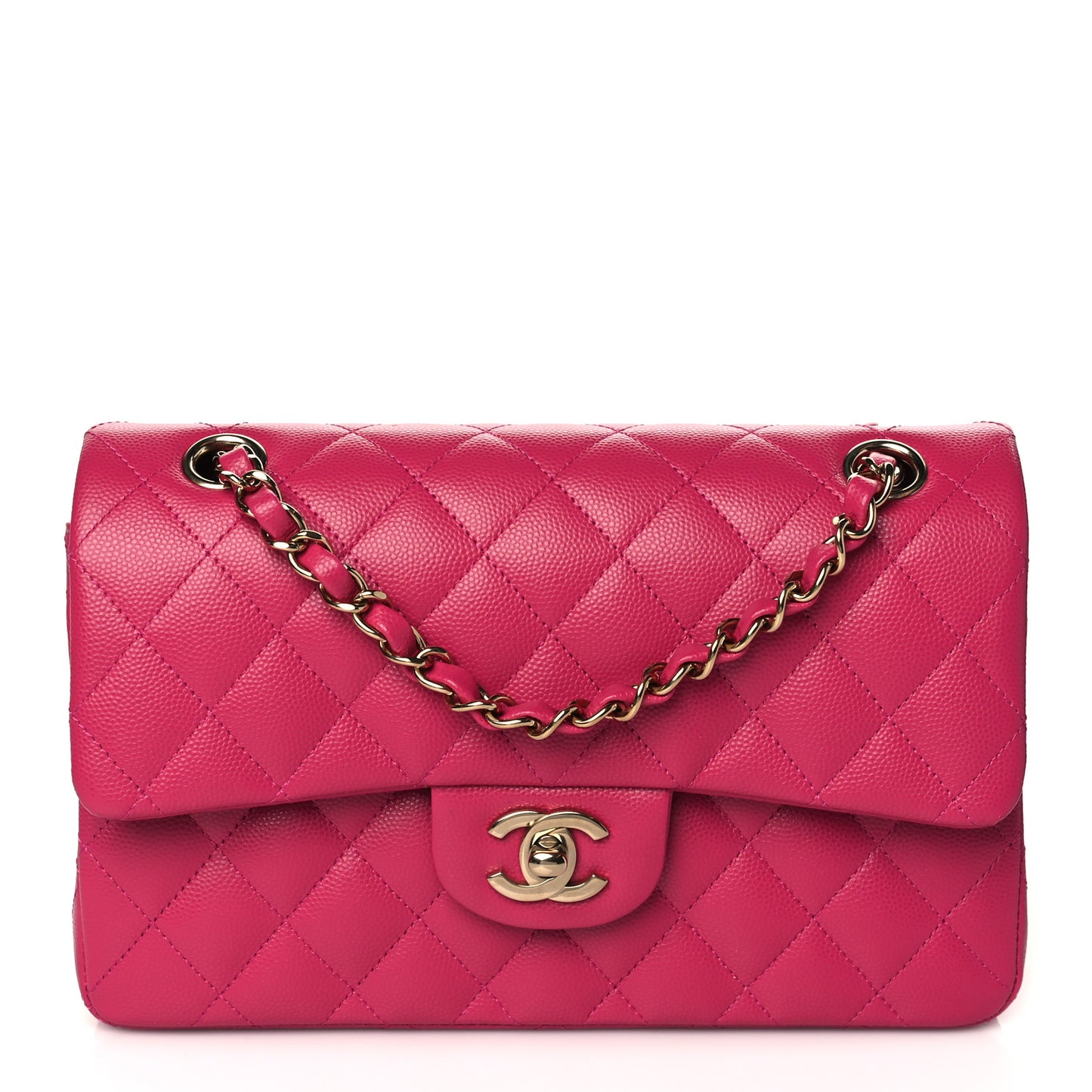 Caviar Quilted Small Double Flap Fuchsia
