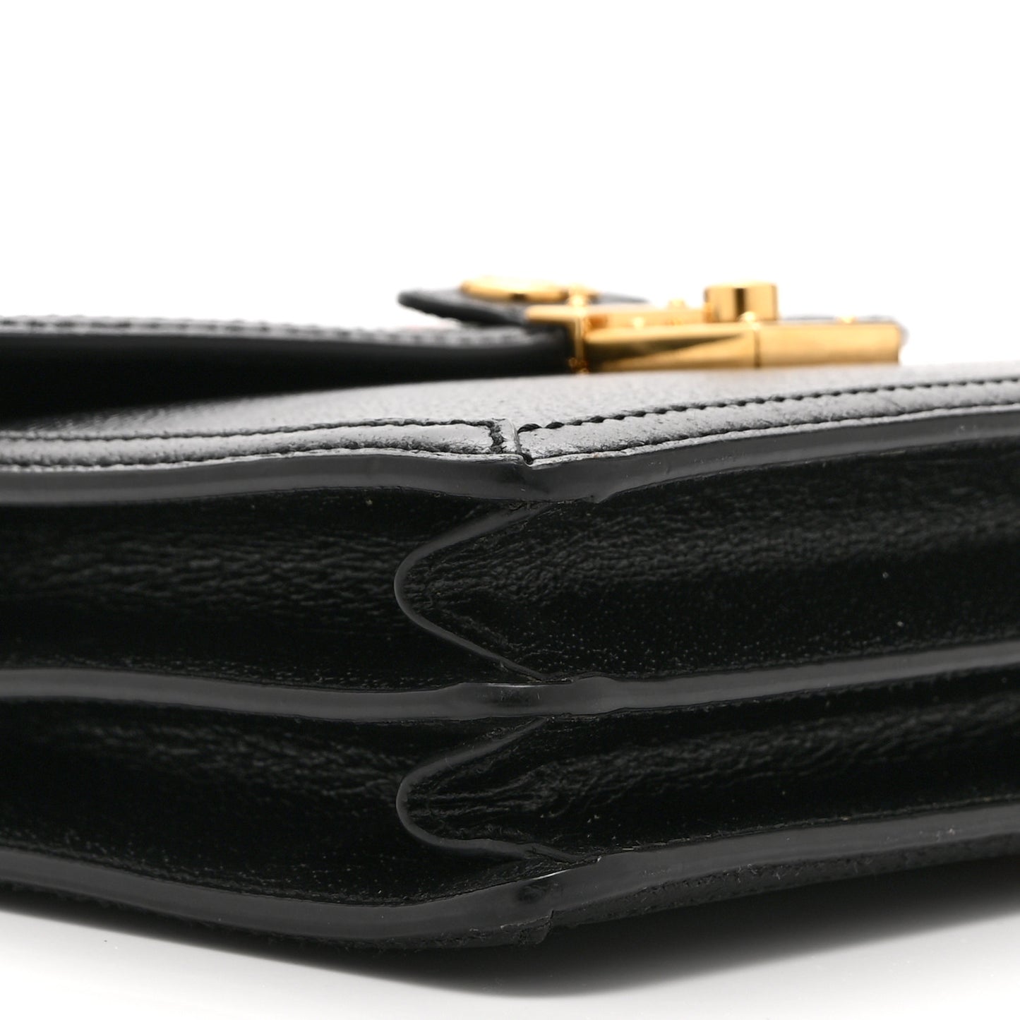 Textured Dollar Calfskin Web Small Ophidia Padlock Top Handle Bag Black