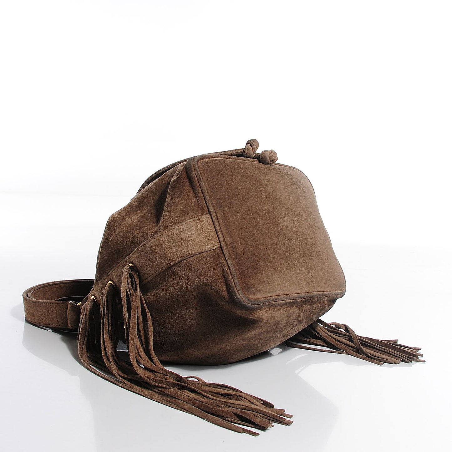 Suede CC Drawstring Shoulder Bag Beige