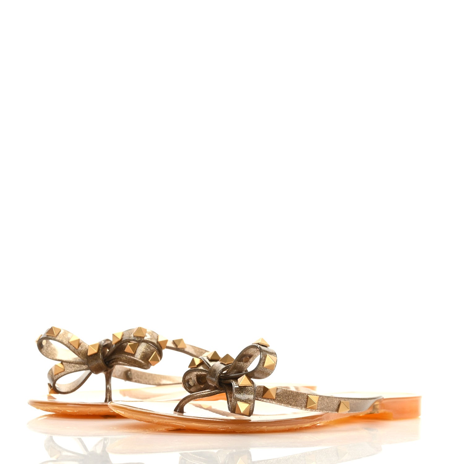 Valentino Garavani PVC Jelly Glitter Rockstud Bow Thong Sandals 41 Oro 3 of 7
