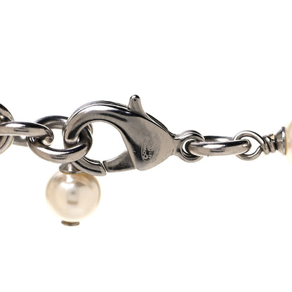 Chanel Graduated Pearl Crystal CC Long Necklace Silver 4 of 4