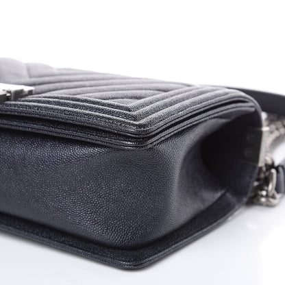 Chanel Caviar Chevron Quilted Medium Boy Flap Navy 15 of 16