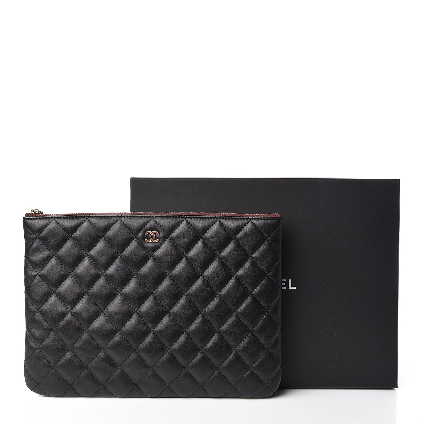 Lambskin Quilted Medium Cosmetic Case Black