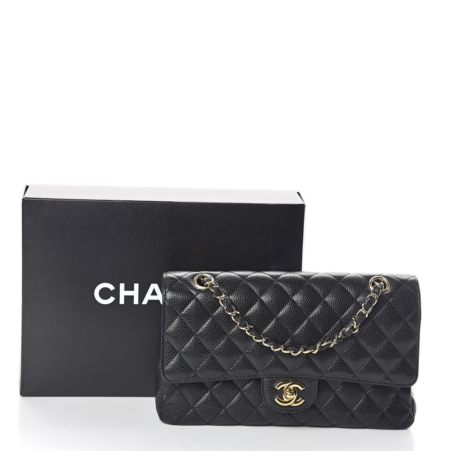 Caviar Quilted Medium Double Flap Black