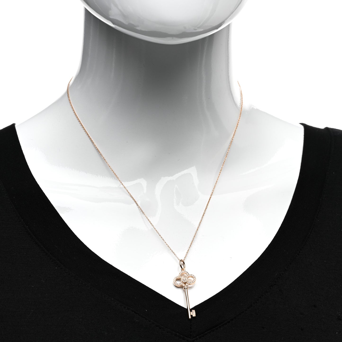 18K Rose Gold Diamond Crown Key Pendant Necklace