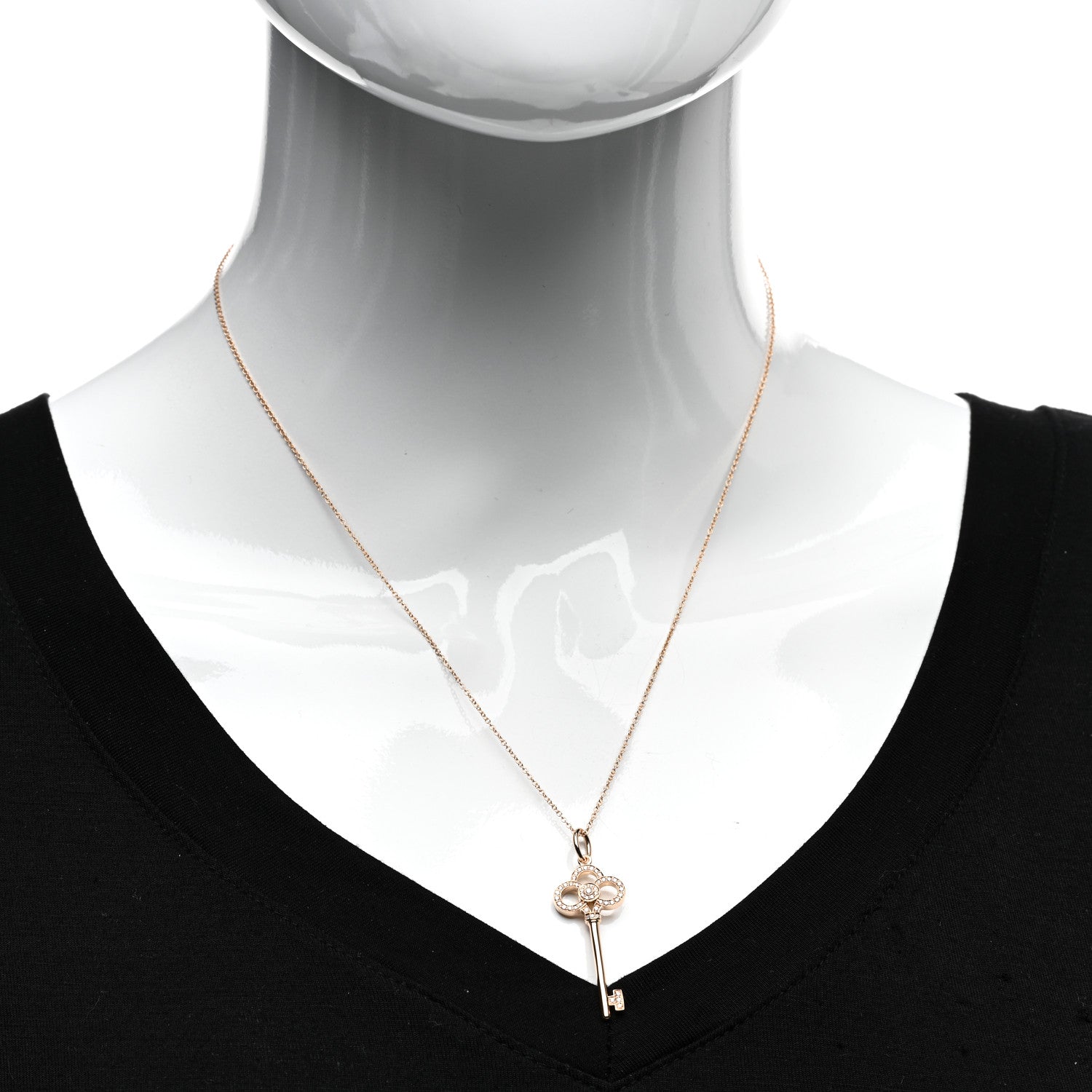 Tiffany 18K Rose Gold Diamond Crown Key Pendant Necklace 2 of 5
