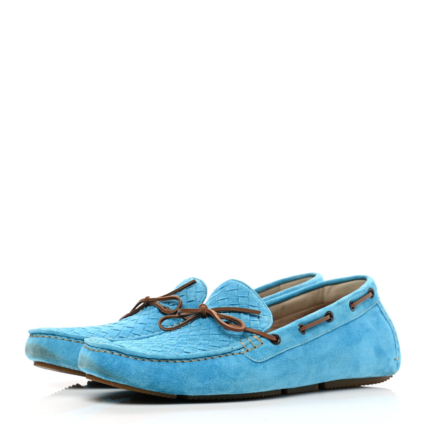Suede Intrecciato Wave Driver Moccasin Loafers 44 Light Blue