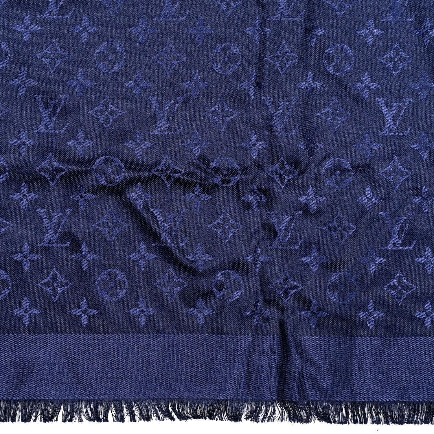 Louis Vuitton Silk Wool Monogram Shawl Night Blue 5 of 5