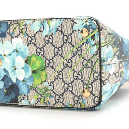 Gucci GG Supreme Monogram Blooms Medium Zip Top Tote Beige Blue Navy Hibiscus Red 11 of 12
