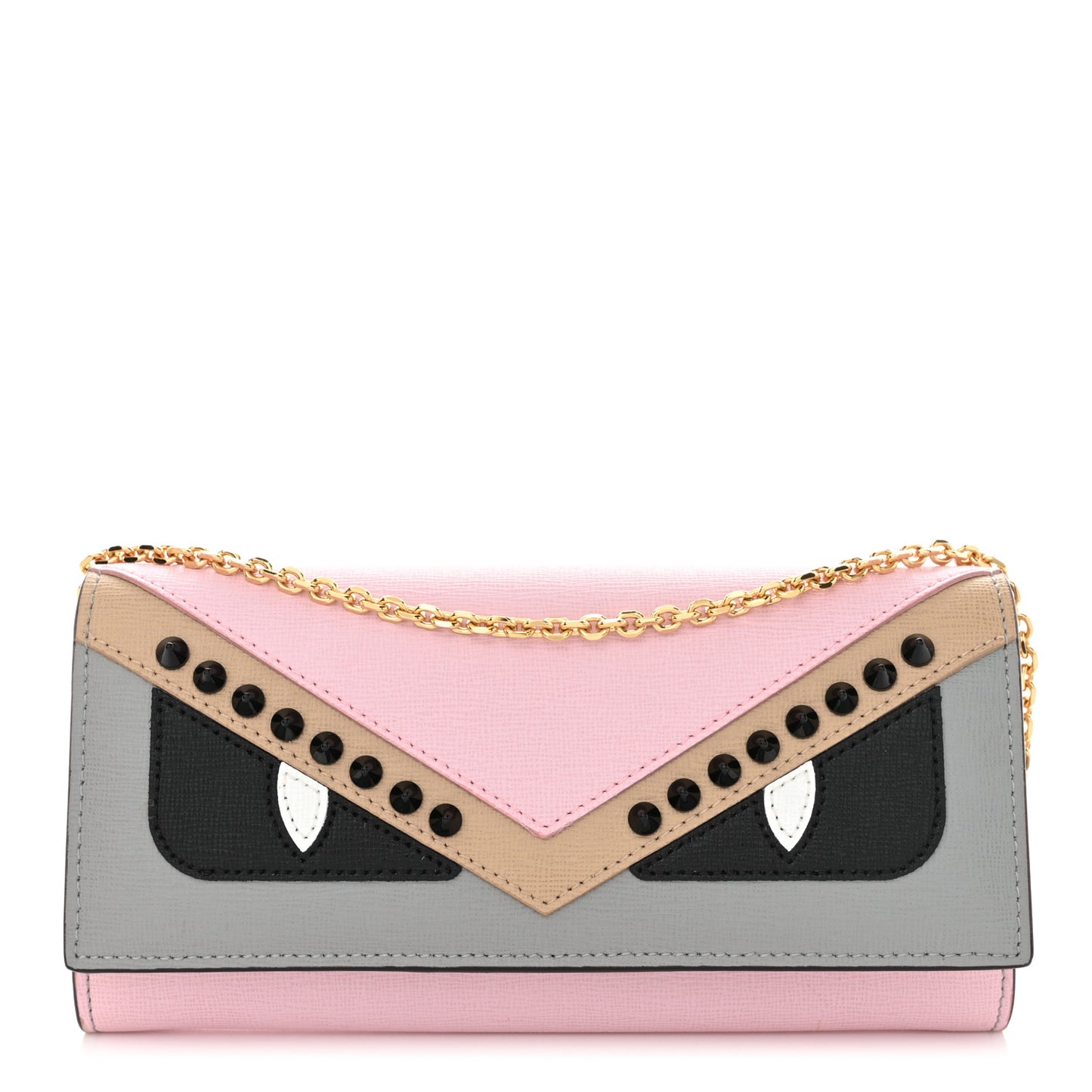 Vitello Elite Monster Eyes Studded Tube Wallet on Chain Ghiaccio Black Multicolor