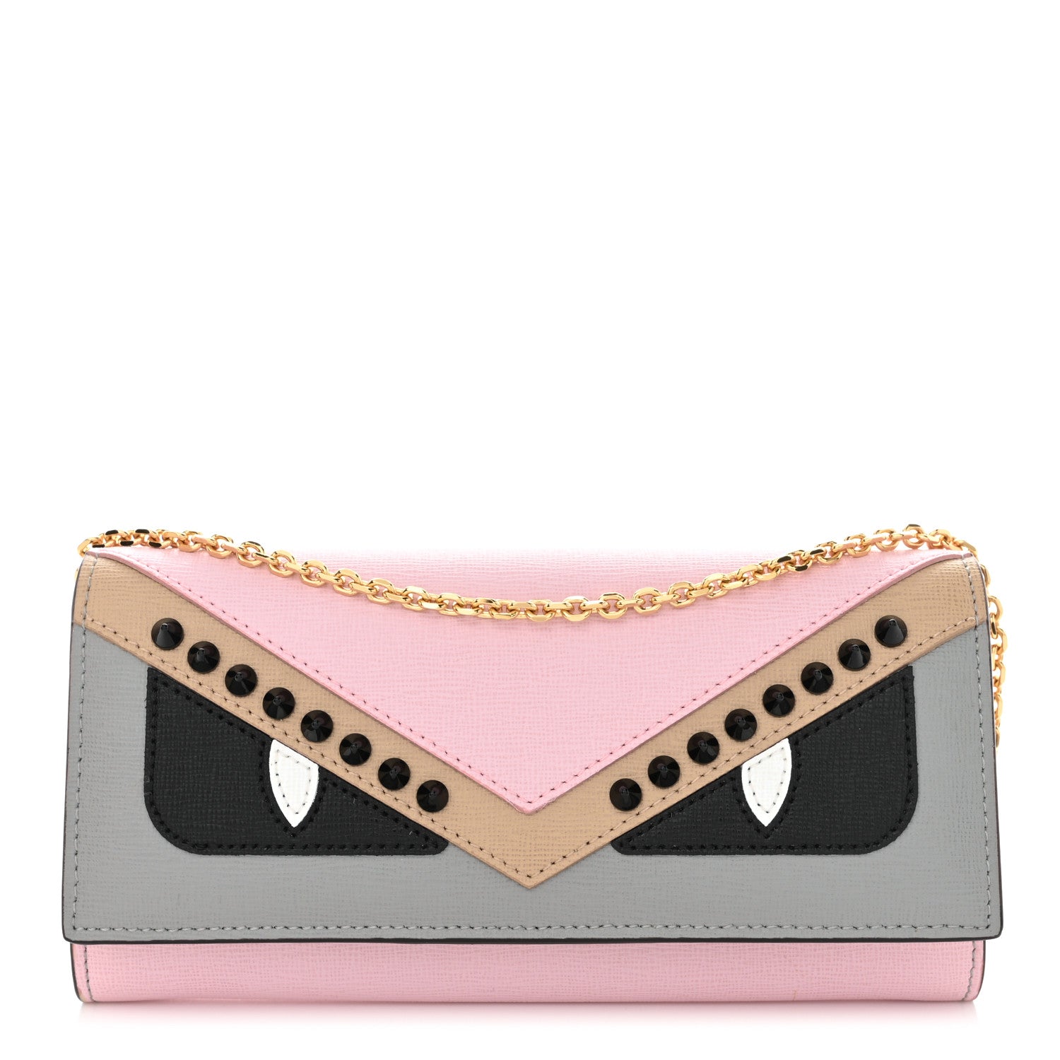 Fendi Vitello Elite Monster Eyes Studded Tube Wallet on Chain Ghiaccio Black Multicolor 1 of 10