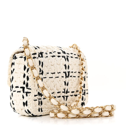 Chanel Raffia Effect Tweedy Mini Flap Bag White Black 3 of 10