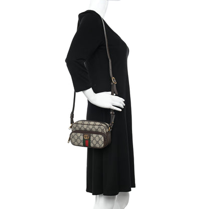 Gucci GG Supreme Monogram Textured Dollar Calfskin Web Mini Ophidia Convertible Shoulder Bag Beige Ebony New Acero 2 of 10