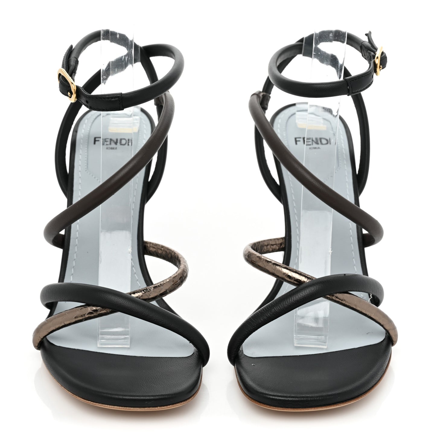 Nappa Metallic Ayers Fendi First 95mm Strappy Sandals 35 Black Chocolate Stagno