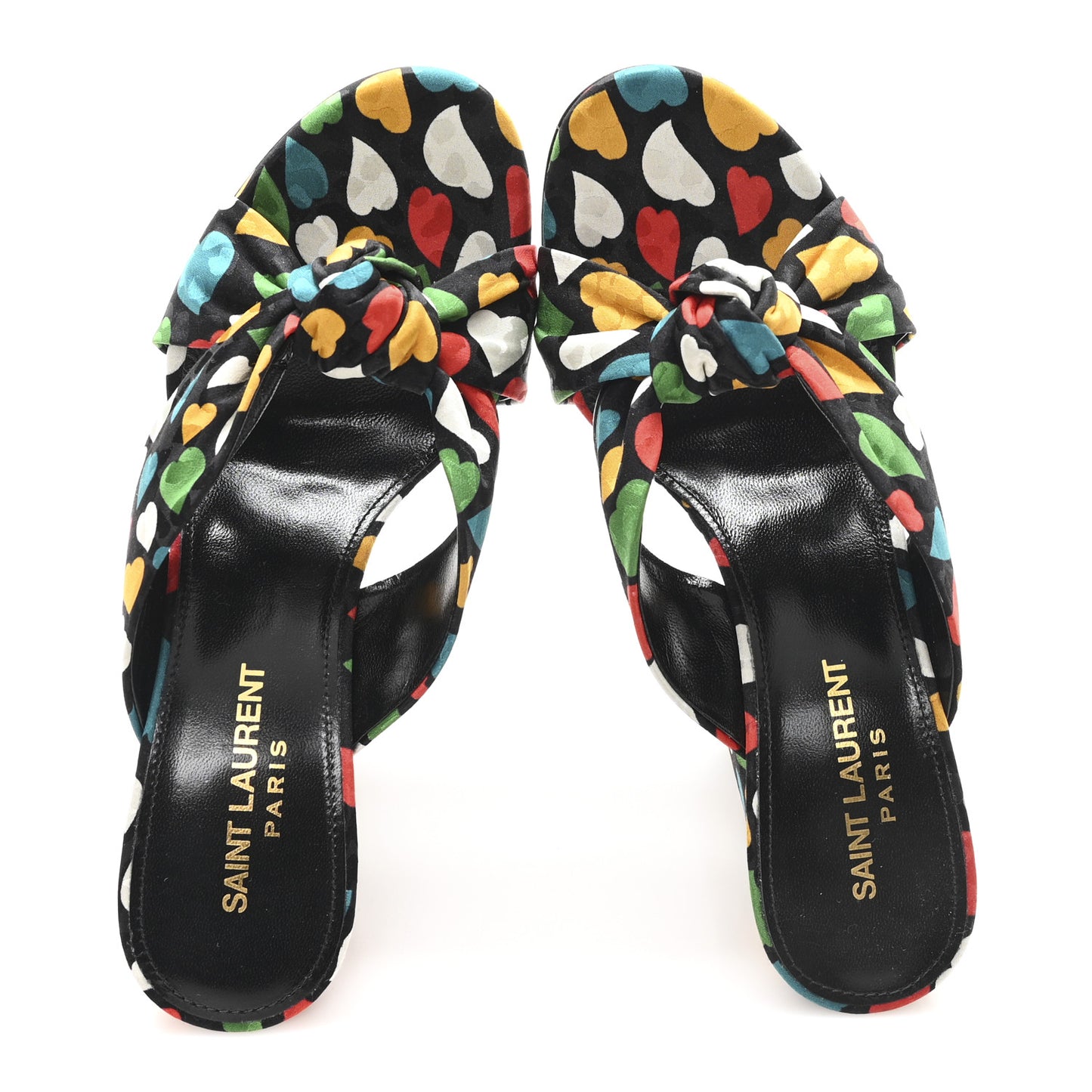 Satin Heart Bianca Knotted Mule Sandals 36.5 Black Multicolor