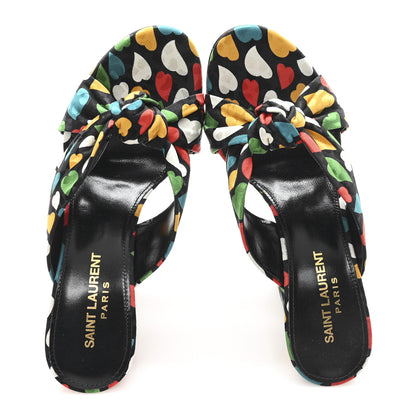 Saint Laurent Satin Heart Bianca Knotted Mule Sandals 36.5 Black Multicolor 2 of 10
