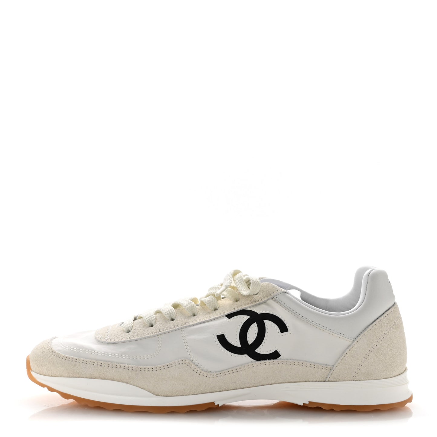 Fabric Embossed Suede Calfskin Womens CC Sneakers 38.5 White Black